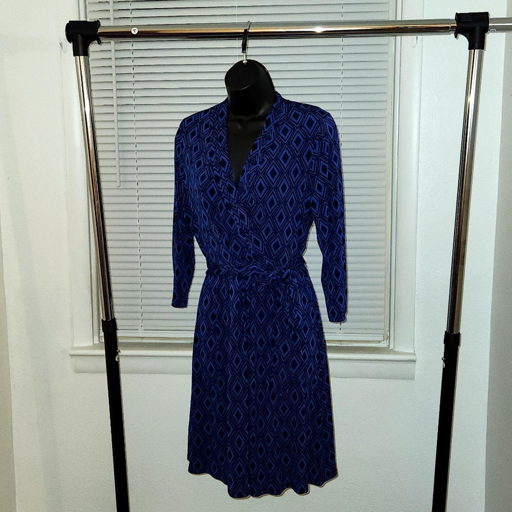 Blue and black print dress
